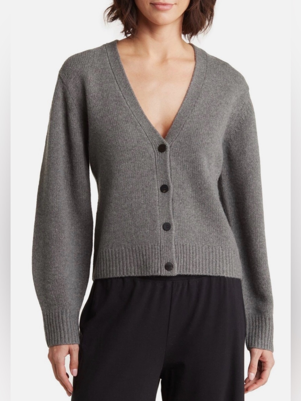 Theory M Airy Wool Cashmere Shaped Cardigan In Grey Melange